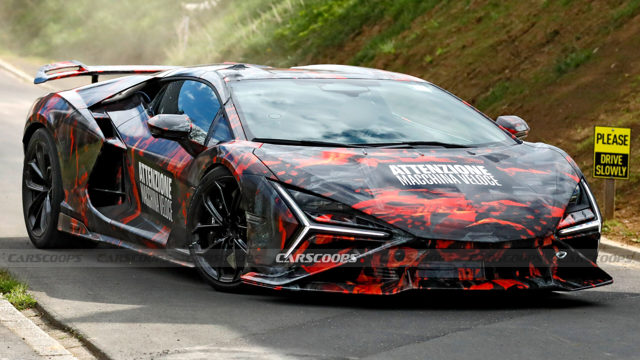 Lamborghini Revuelto SV Prototype Spied With 'Attenzione Macchina Veloce' Decals